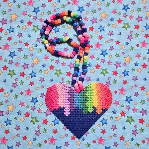 Drippy Rainbow Heart Perler Kandi Necklace